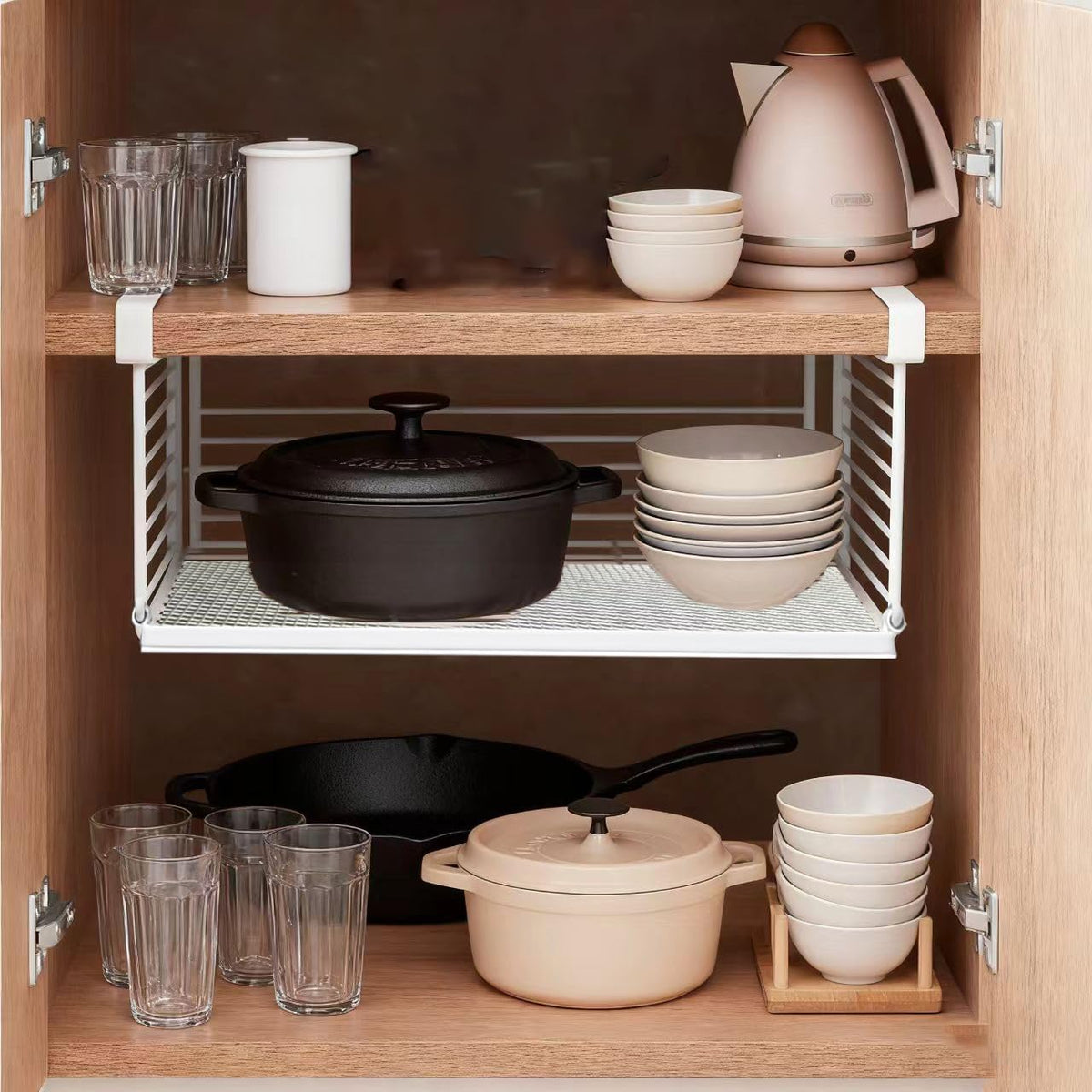 Under Cabinet Organizer, 12.2" Slide Out Storage Basket, Metal Wire Hanging Rack for Kitchen Pantry, Closet, Office, Bathroom, Space Saving White Metal Shelf, White-1 Pack