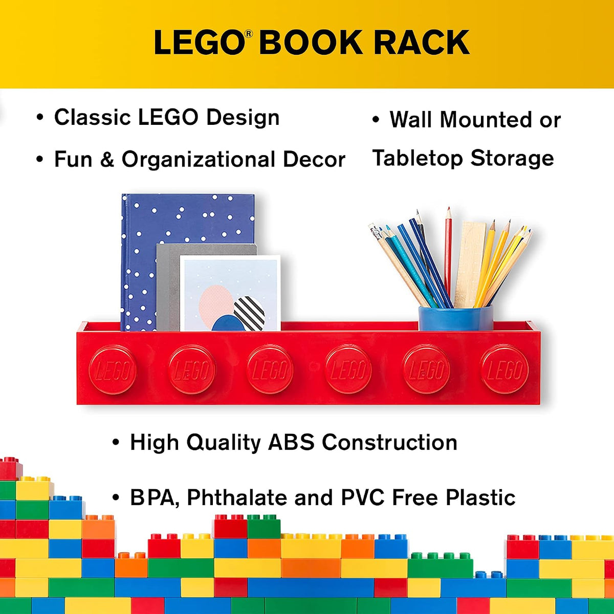 Room Copenhagen LEGO Book Rack Wall Shelf 18.9 in Red