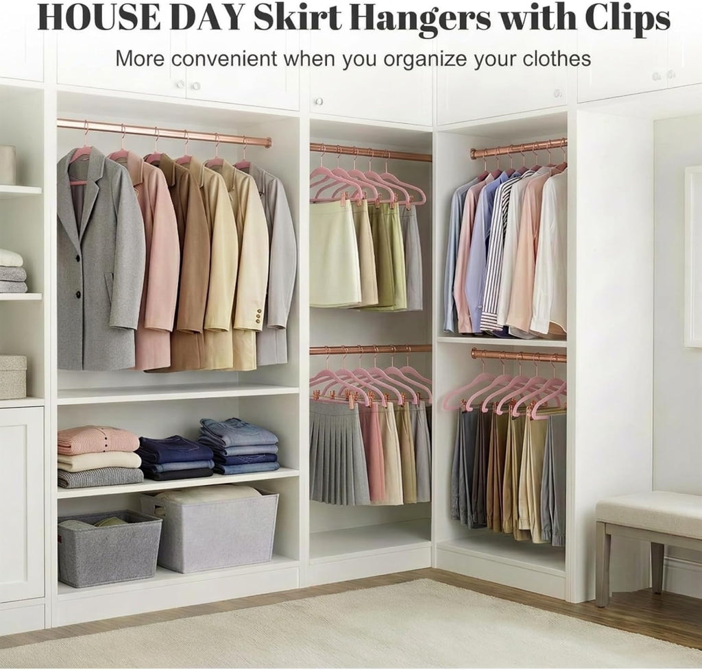 HOUSE DAY Pants Hangers with Clips 24 Pack, with Rose Gold Hook and Clips