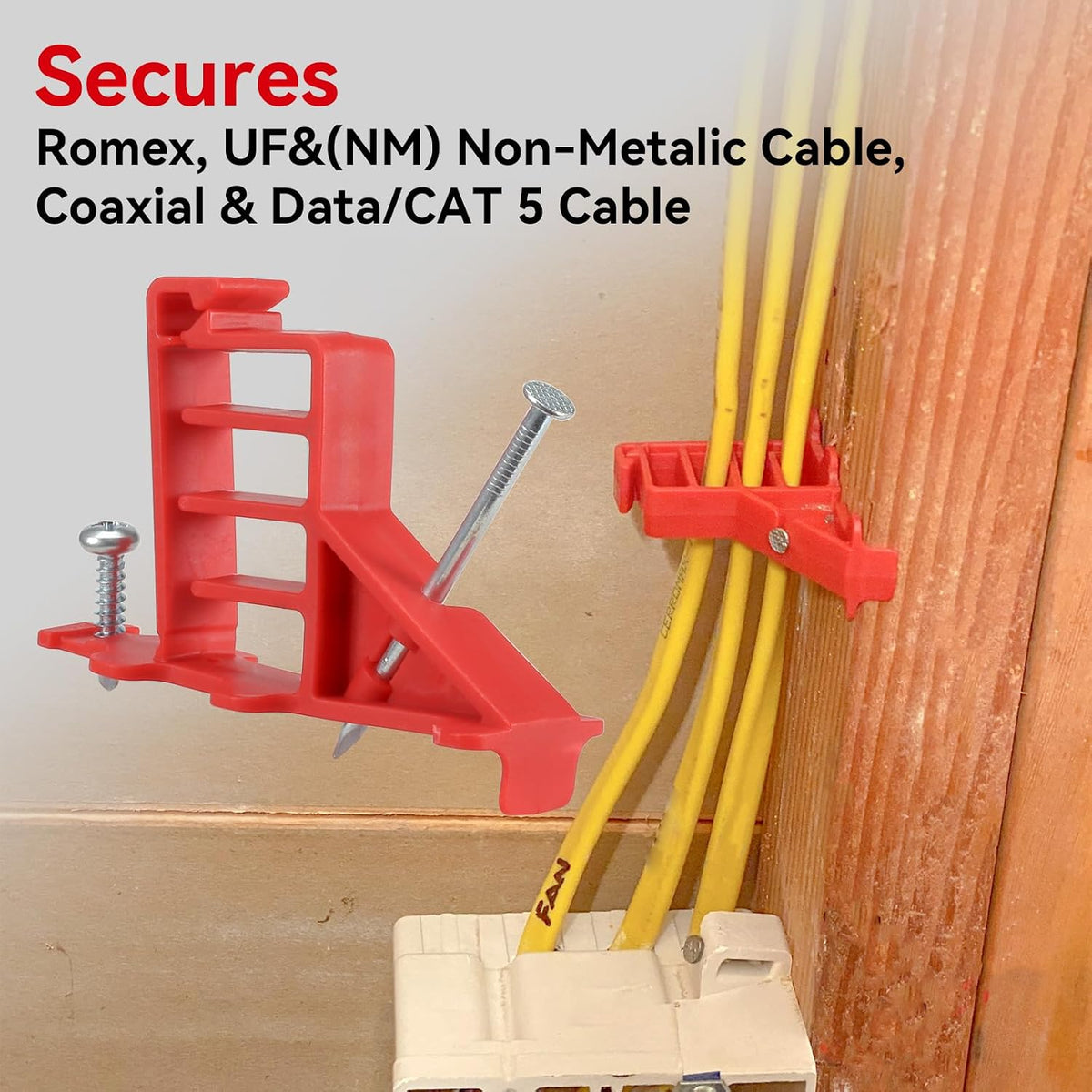 Multi Cable Staples for Romex Clips, Plastic Electrical Wire Stackers, Secures Romex, UF & (NM) Non-Metalic, Coaxial & Data/CAT 5 Cable, Fast and Easy to Install, 50Pcs