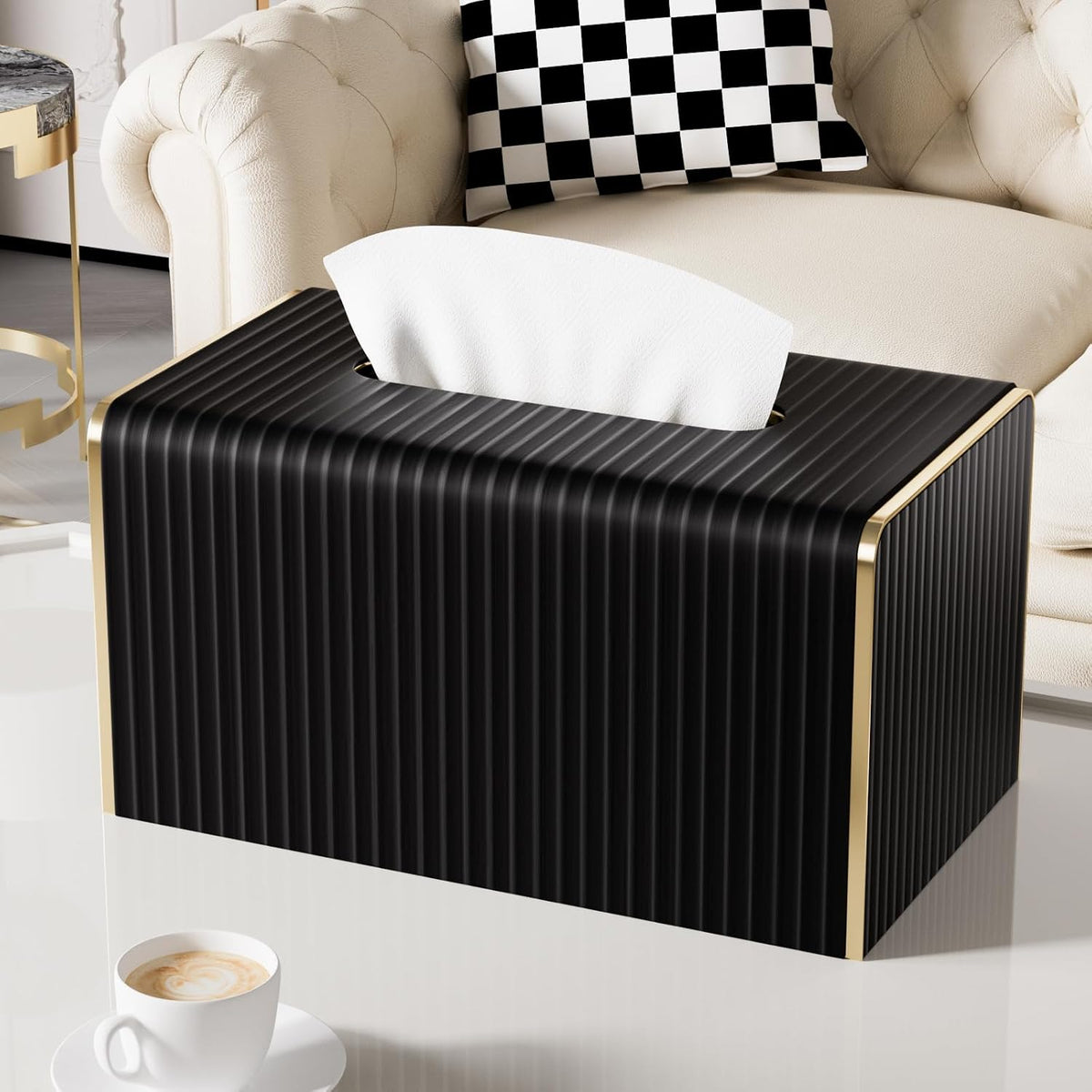 Extra Large Tissue Box Cover for Standard Size 180 to 230 Count Box of Tissues,Leather Rectangle Tissue Holder for Bathroom Toilet Bedroom Living Room Table Desk Office,Modern Home Decor