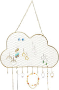 PH PandaHall Wall Jewelry Organizer, Stud Earring Holder Hanging Necklace Bracelet Display Stand with 10 Hooks Decorative Cloud Organizer for Necklaces Bracelets Small Grid for Stud Earring