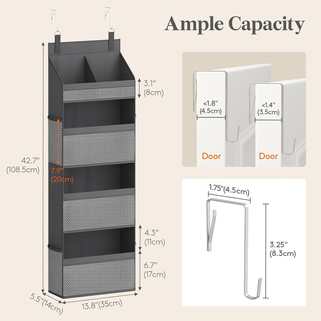 Lifewit 4 Tier Over the Door Organizer, Diaper Hanging Storage, Gray