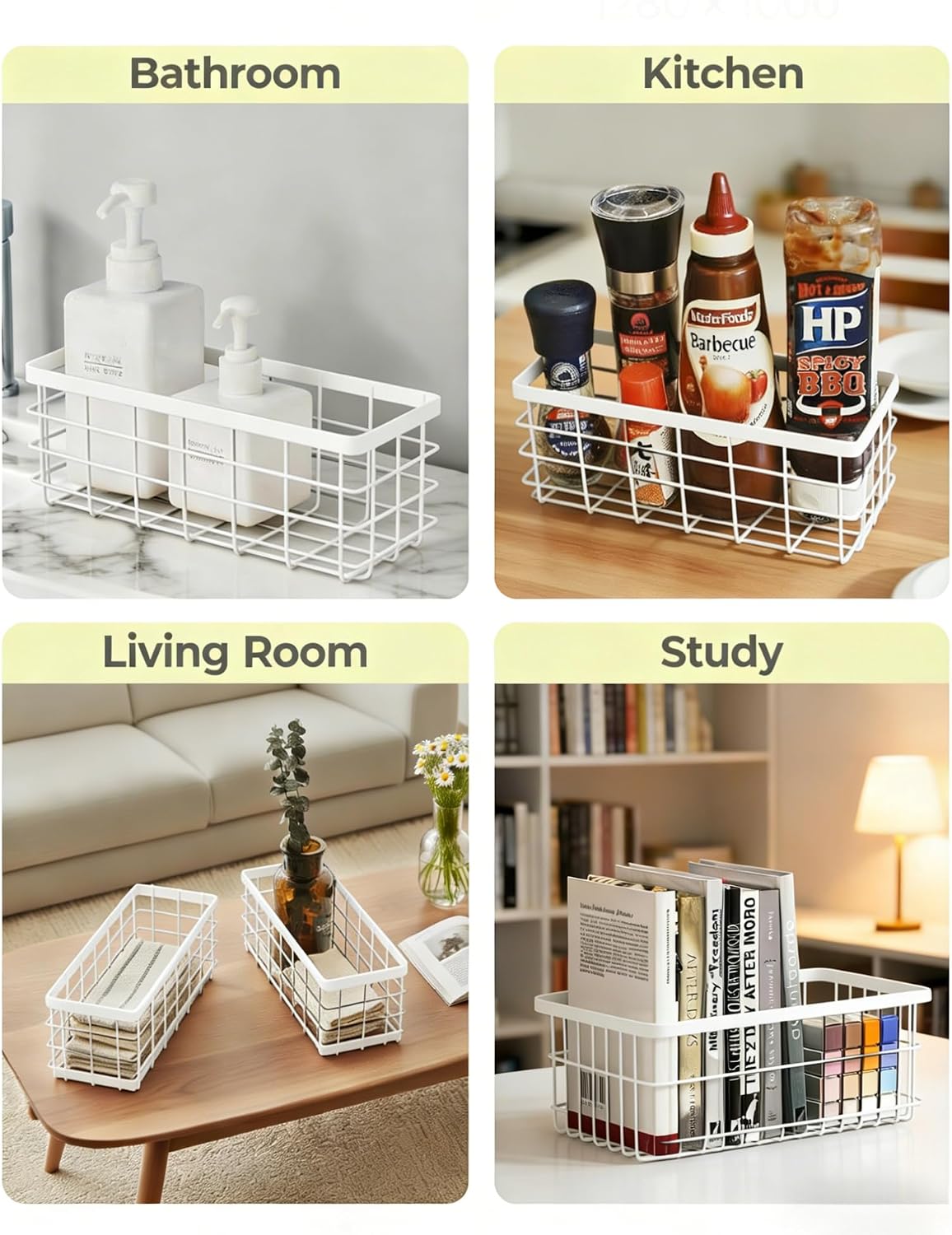 2 PCS Adhesive Wire Wall Baskets, Hanging Small Storage Organizer, L+White