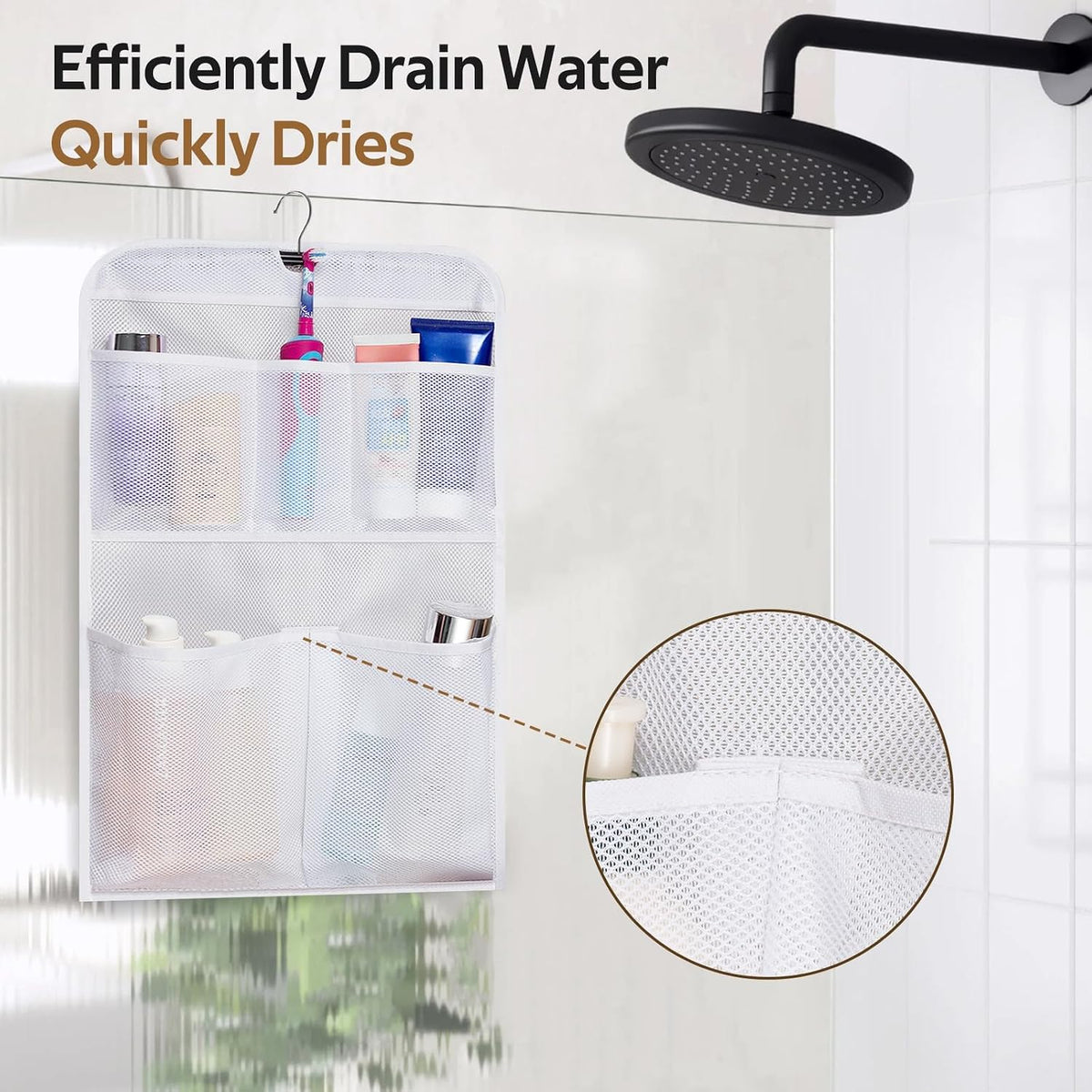 MISSLO Shower Caddy Organizer 5 Pockets Roll up Hanging Bathroom Accessories Storage for Camper, RV, Gym, Cruise, Cabin, College Dorm Shower, Small