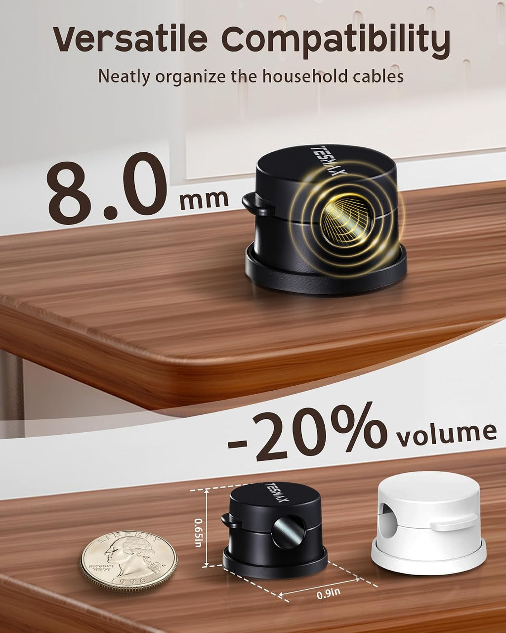6Pack Magnetic Cord Holder 360° Rotating, 1s Lock Adhesive Desk Organizers