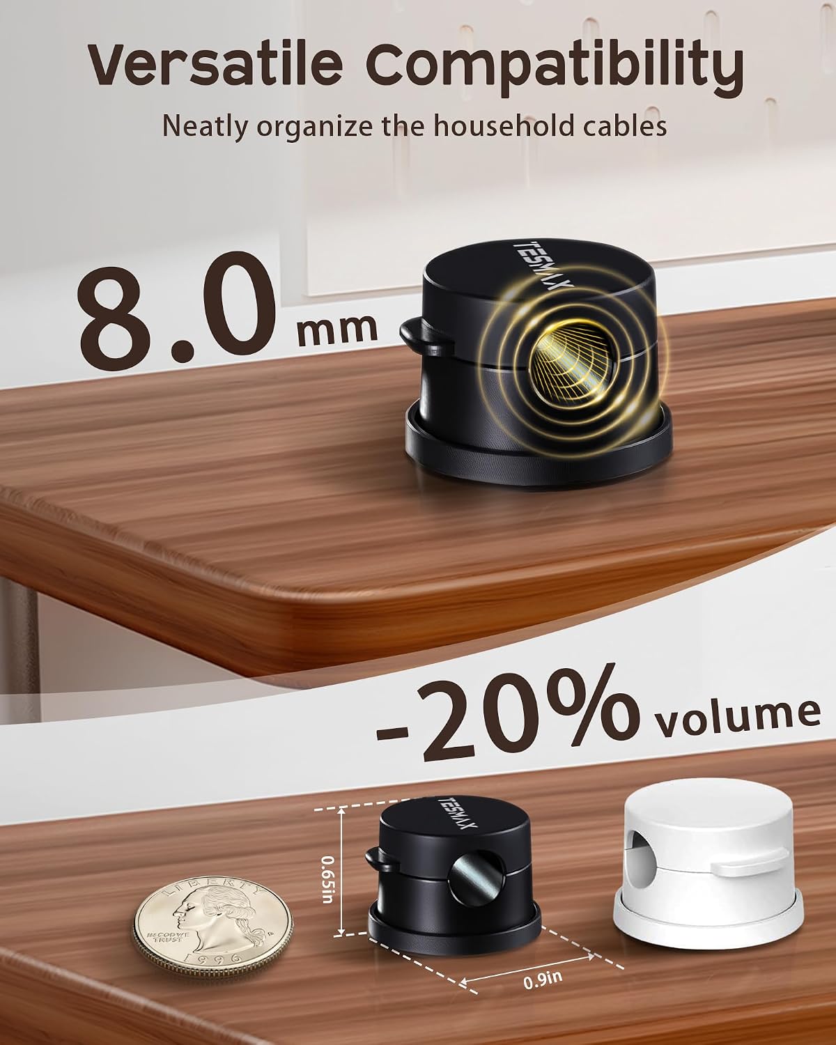 6Pack Magnetic Cord Holder 360° Rotating, 1s Lock Adhesive Desk Organizers