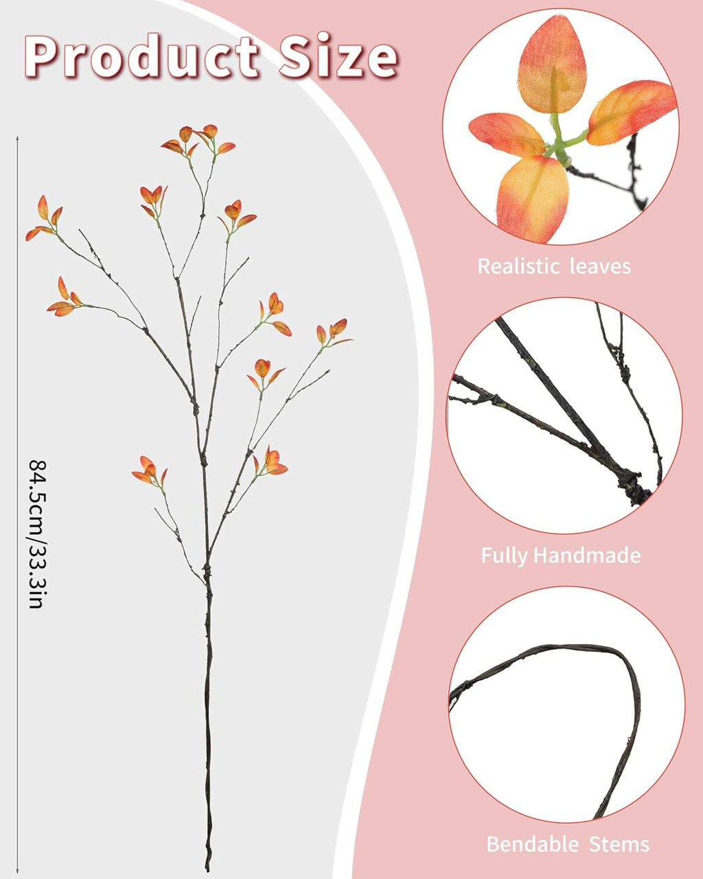 5pcs Artificial Ficus Branches Fall Faux Eucalyptus Stems,Orange