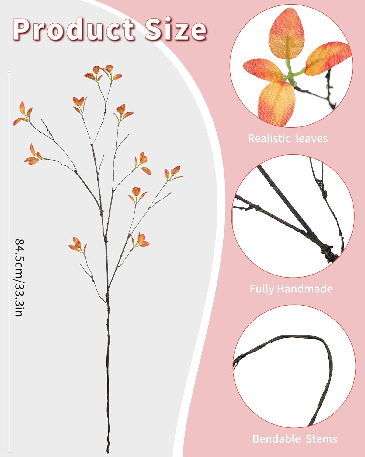5pcs Artificial Ficus Branches Fall Faux Eucalyptus Stems,Orange