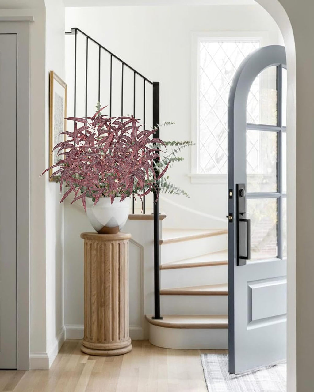 Briful Artificial Eucalyptus Branches Fall Decor, 6PCS Burgundy Fake Eucalyptus Stems, Realistic Faux Greenery Stems for Autumn Thanksgiving Halloween Home Farmhouse Porch Vase Decor, Indoor Outdoor