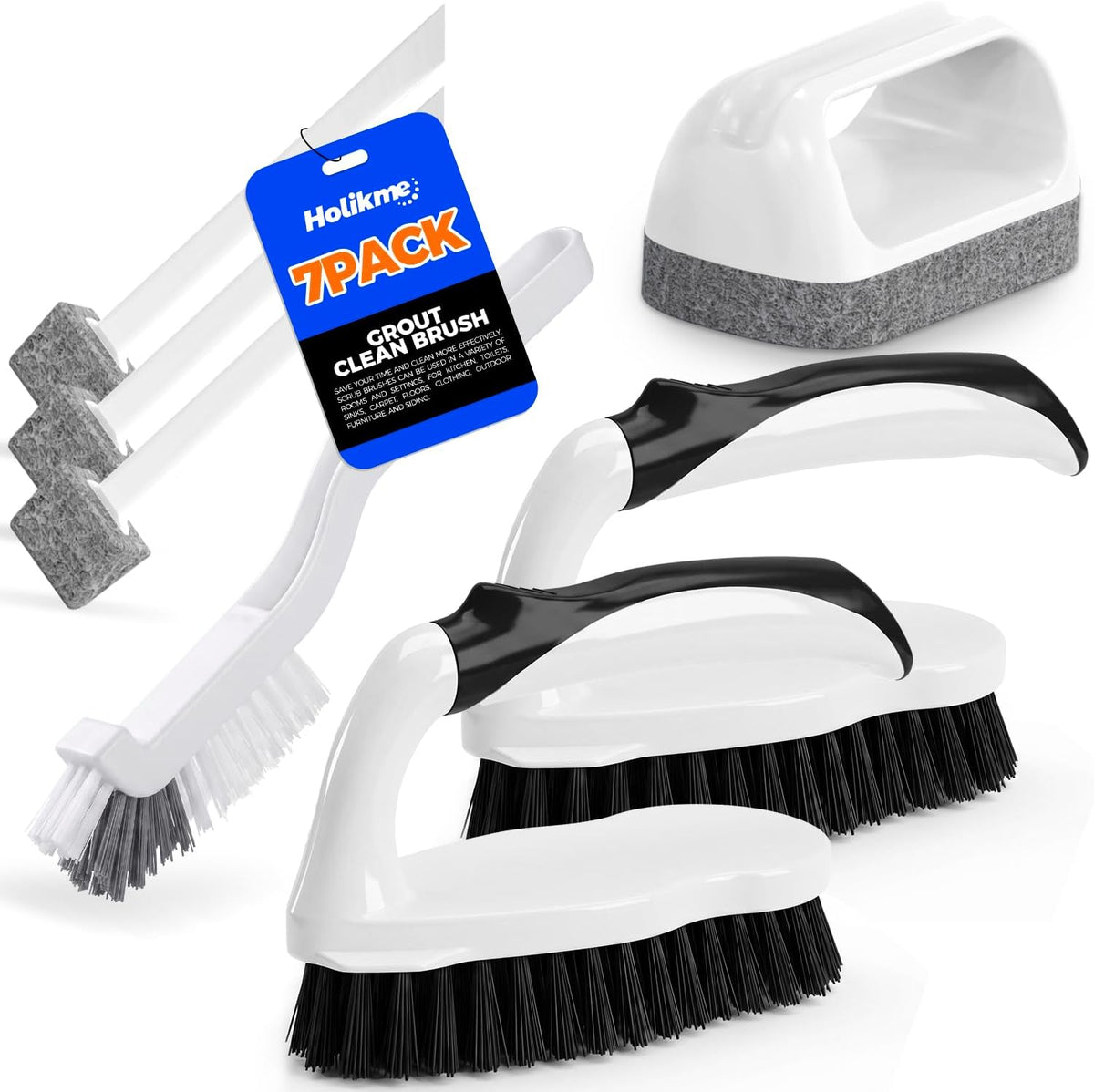 Holikme 7 Pack Cleaning Brush Scrub Brush Kitchen Brush for Floor,Black