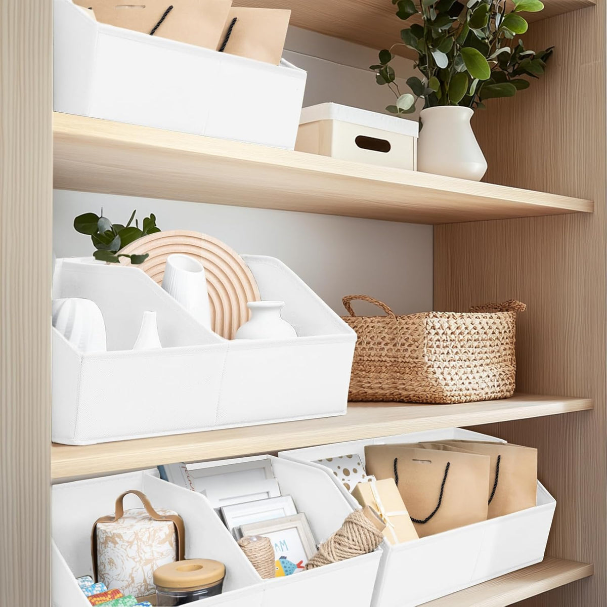 Homsorout Closet Organizers and Storage Bins - 6 Pack Collapsible Divided Trapezoidal Cube Storage Bins Baskets with Orange Handle for Organizing Clothes Blankets, Toys, Books, Towels(White)