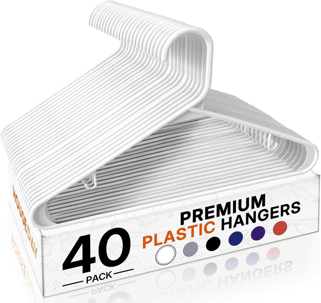 HOUSE DAY White Plastic Hangers 40 Pack, Slim Space-Saving Clothes Hangers