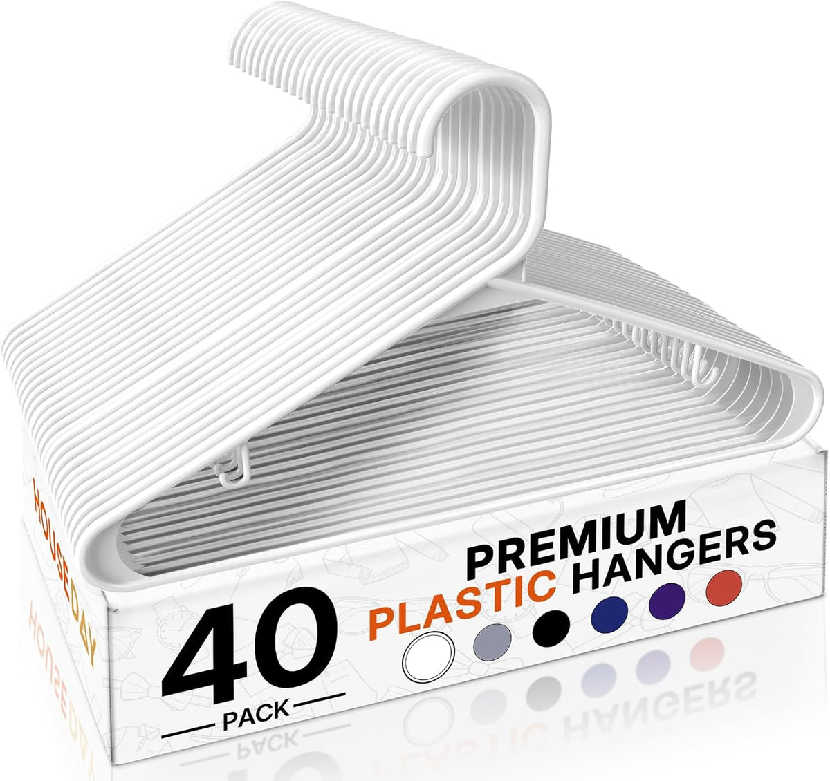 HOUSE DAY White Plastic Hangers 40 Pack, Slim Space-Saving Clothes Hangers