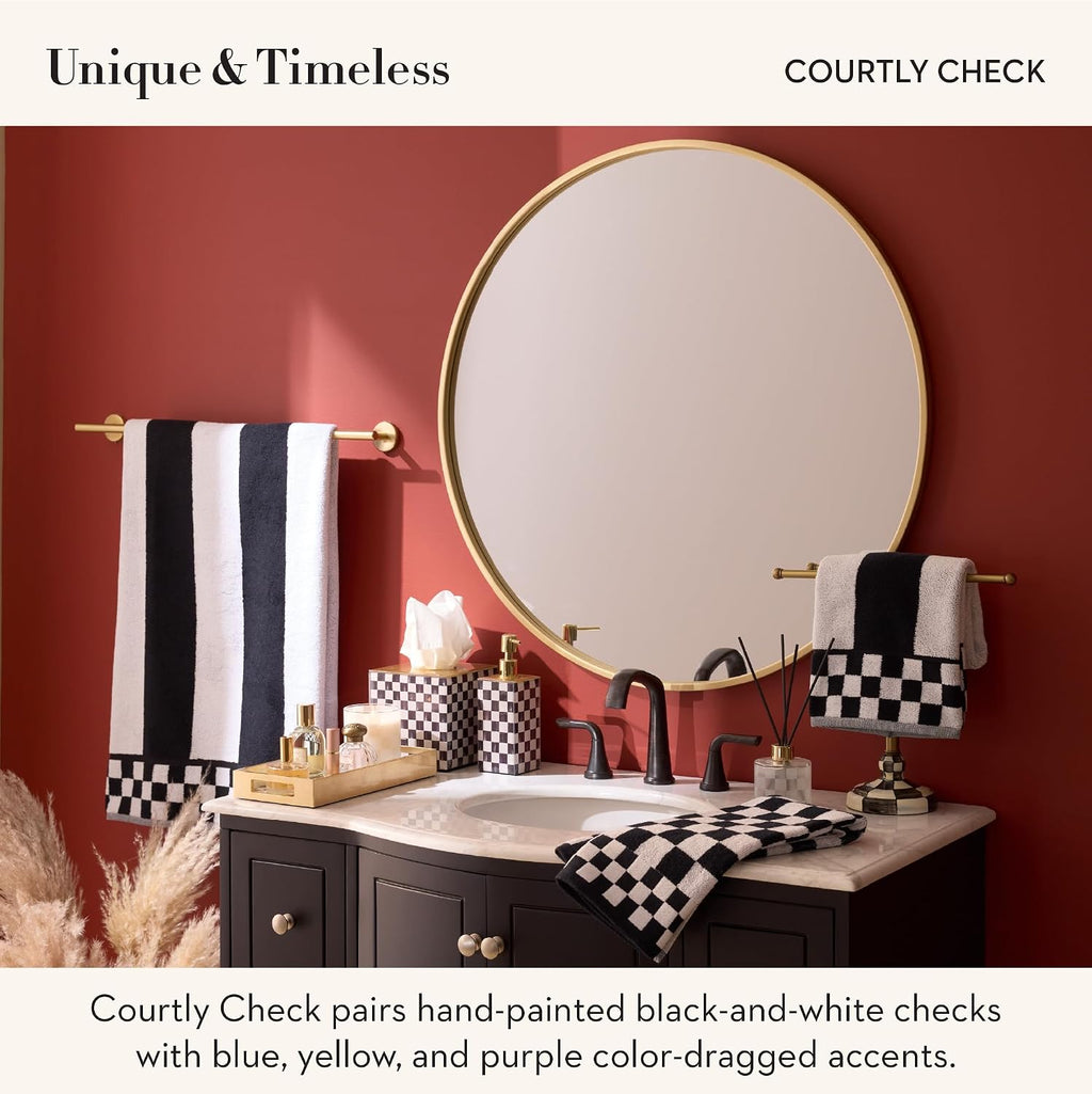 MACKENZIE-CHILDS Glass Soap Pump, Black-and-White Courtly Check