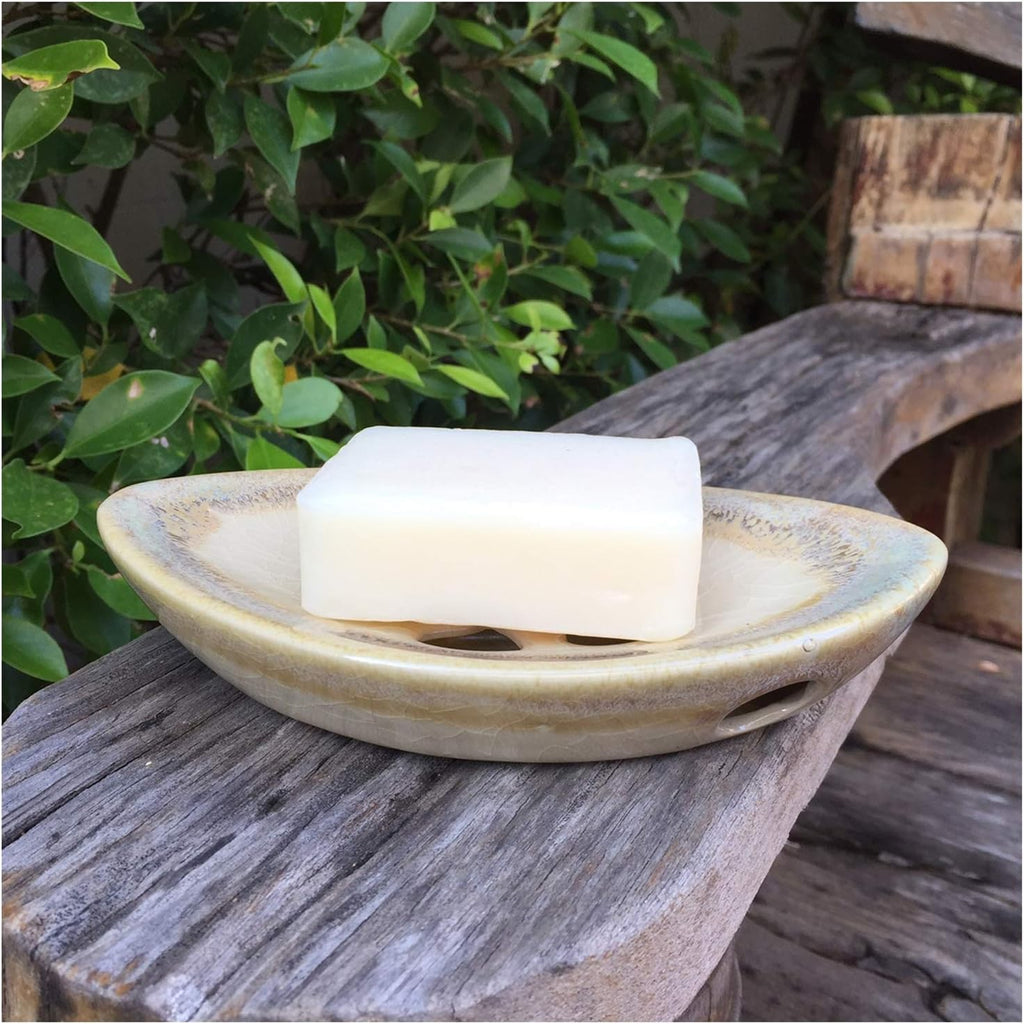 Ceramic Soap Dish with Self Draining Tray for Bar Soap, Bathroom, Kitchen (Ivory No.3)