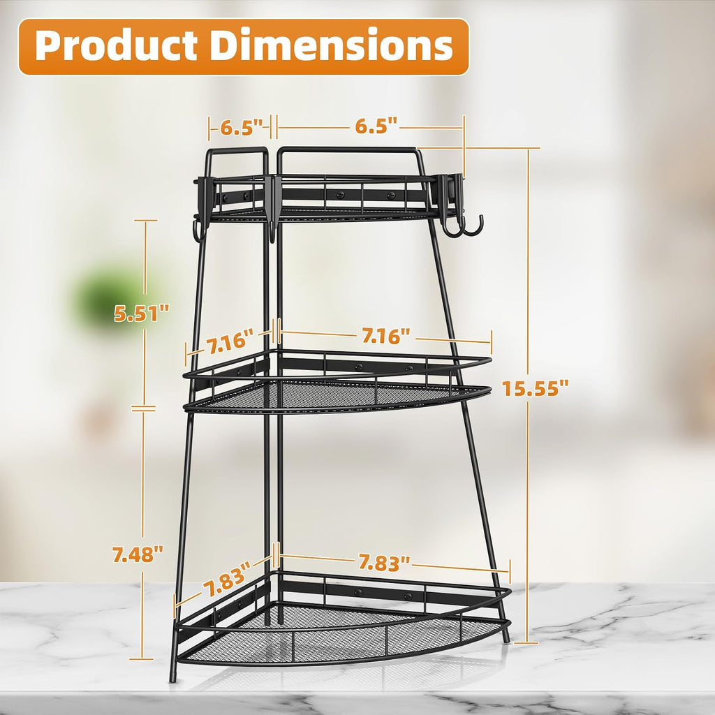 VITVITI 3 Tier Bathroom Counter Organizer Corner Vanity Shelf Storage Black