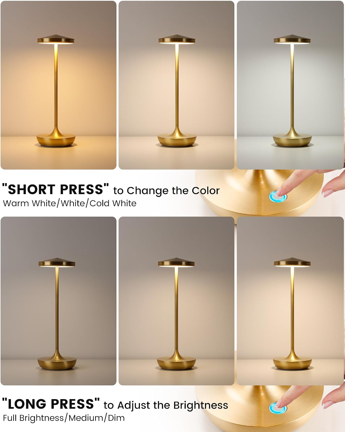 2pack LED Rechargeable Portable Cordless Table Lamp (2pack Gold)