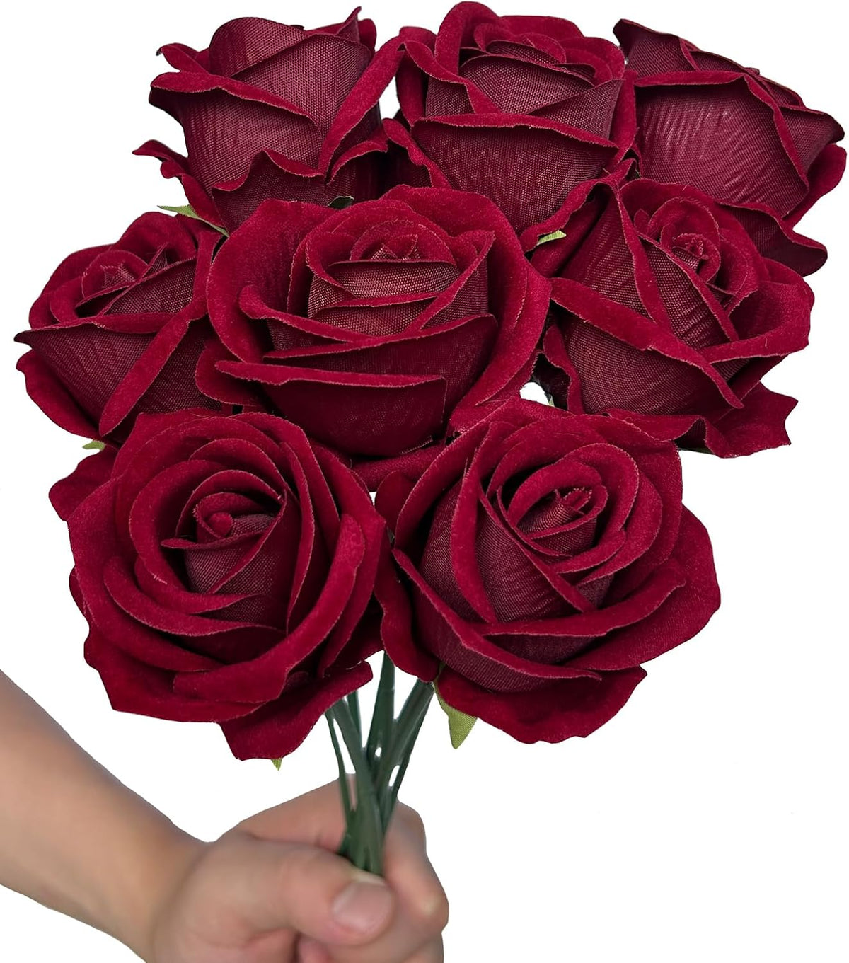 FagusHome 30 Pcs Silk Rose Artificial Flowers Roses Bulk Bouquet Fake Flowers Rose Heads with Stems for Home Wedding Decor (Dark Red)