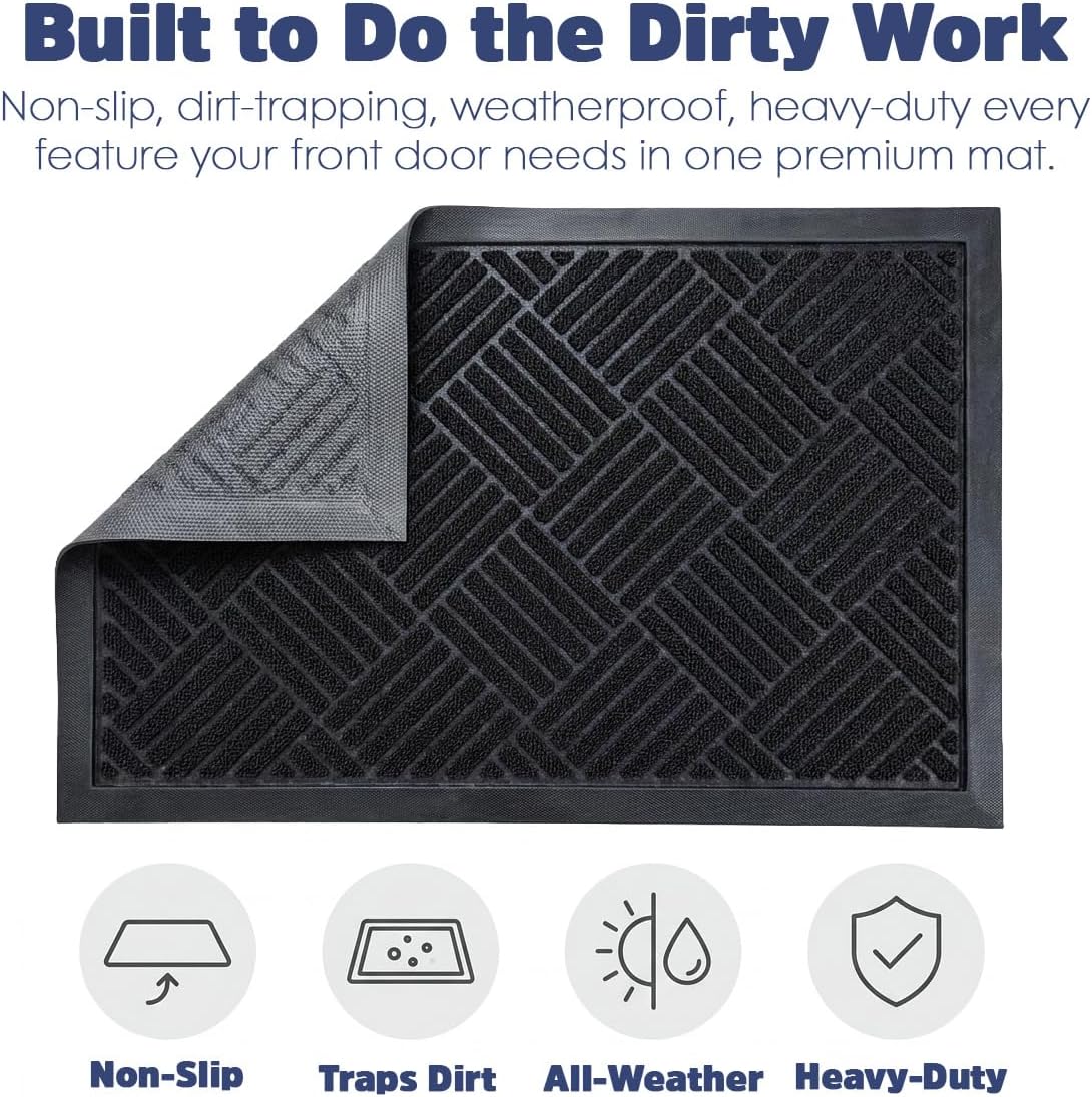 Muddy Mat® Meshy Mat® Door Mat Heavy-Duty Quick-Dry Floor Mat, Sand & Dirt Trapper for Indoor & Outdoor, Ideal for Entrance, Low-Profile,Non-Slip,Washable– Cross Diamond Black 16"x24"x0.24"
