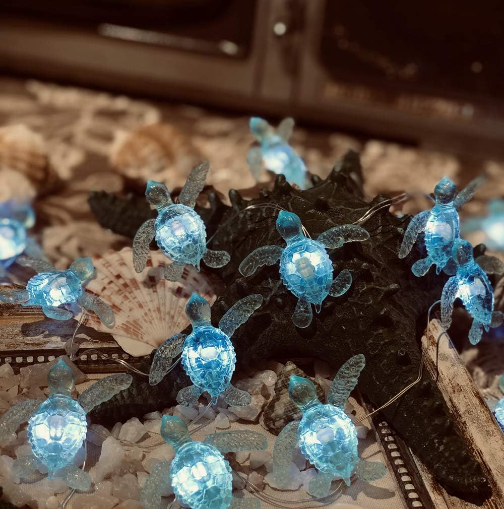 Beach Theme -Cute Green Sea Turtle String Lights- Ocean Fairy Decorative Lights- 10ft 30 LEDs -USB Powered -Multi-Function- Remote Control-Christmas -House Party- Bathroom -Baby Shower Decor