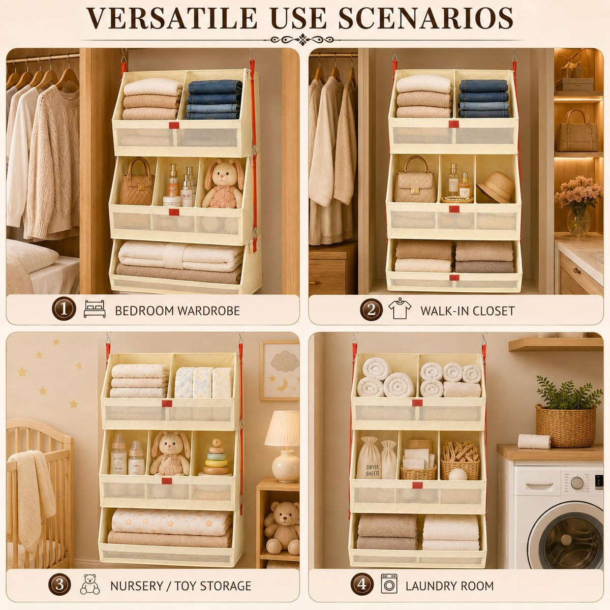 Hanging Closet Clothes Organizers and Storage Detachable 3 Tier Wider