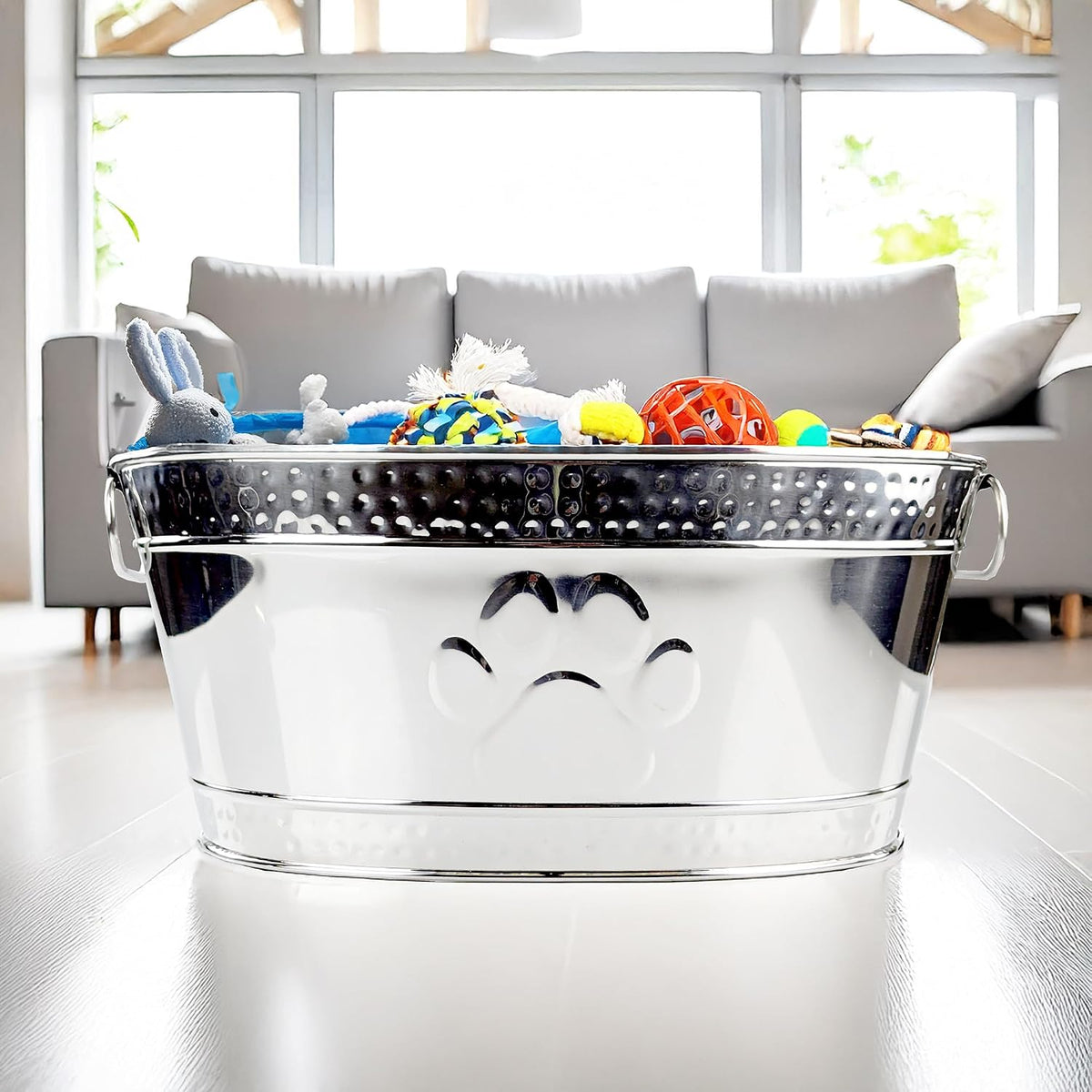 BREKX Steel Metal Pet Storage & Dog Toy Bin w/ Handles, Chew Proof