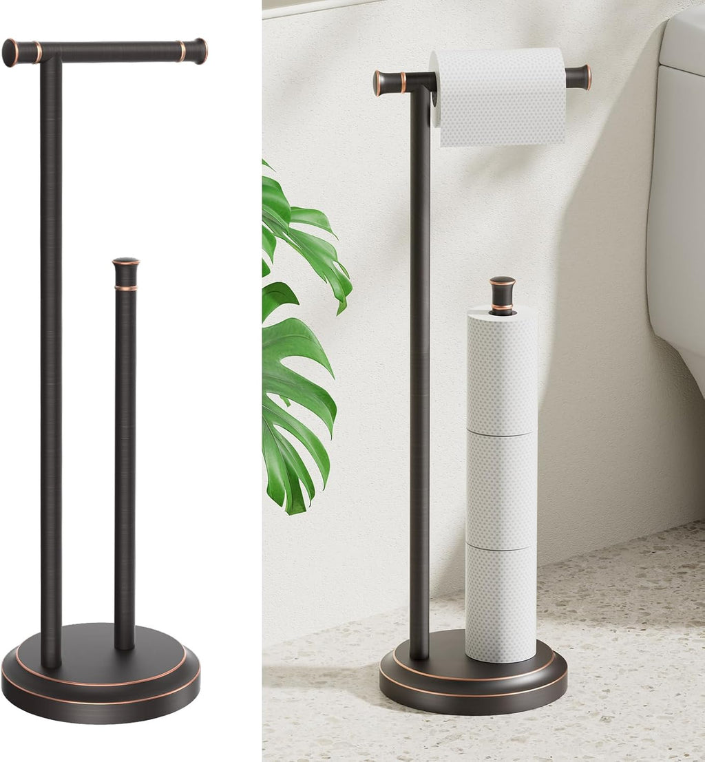 Hoimpro Toilet Paper Holder Stand Bathroom Free Standing Oil Rubber Bronze