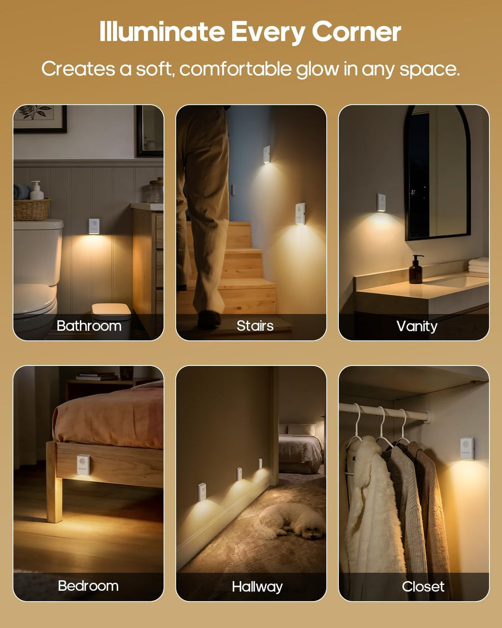 GOODEA 6-Pack Magnetic Motion Sensor Night Light with Rechargeable Battery