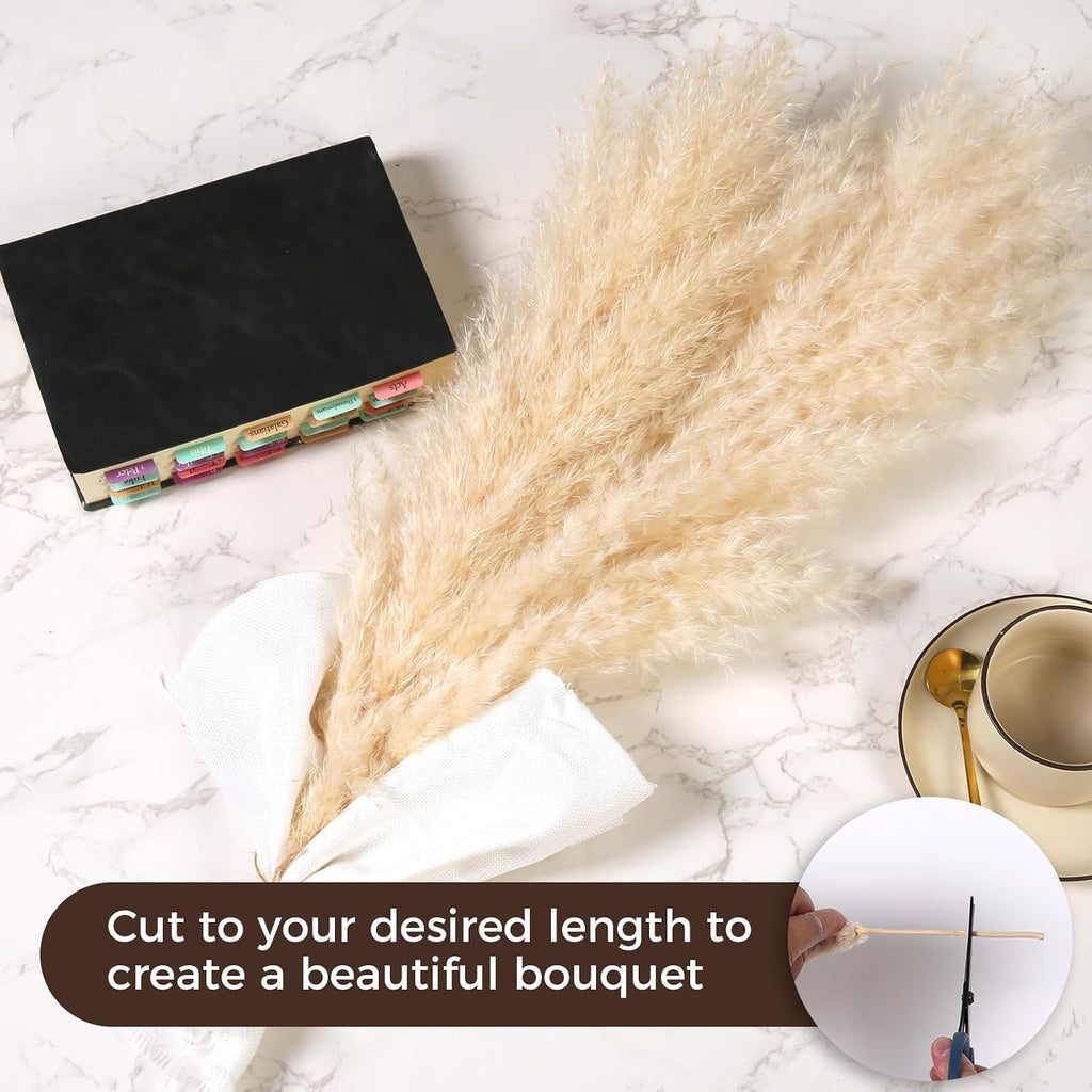 Pasuvsigt 12Pcs 17 Inch Dried Pampas Grass Fluffy Stem Home Wedding Decor