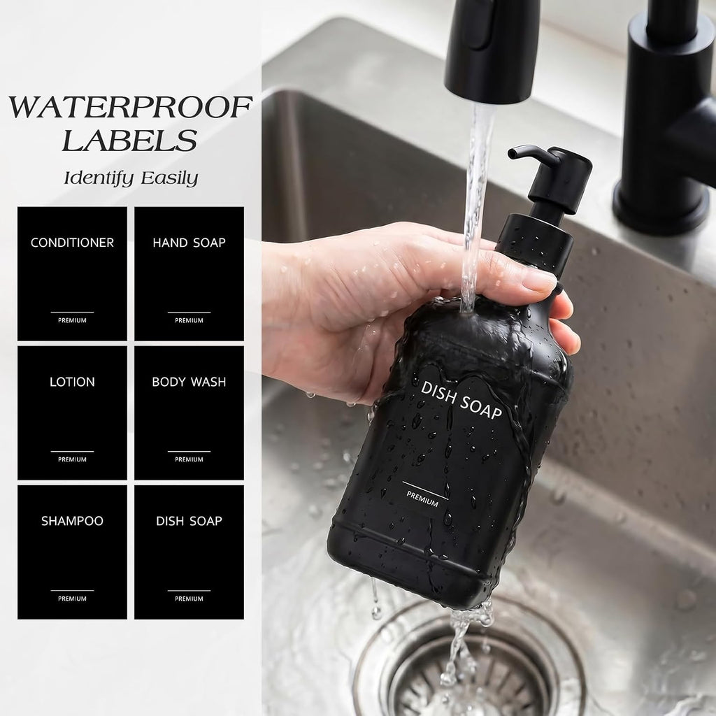 Kitchen Soap Dispenser Set, Hand and Dish Soap Dispenser Set with Sponge Holder, Dish Soap Dispenser with Instant Dry Tray for Kitchen, 17 fl oz Black Glass Soap Dispenser with Pump
