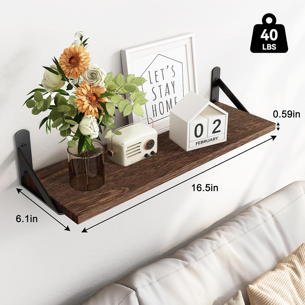 Fixwal Wall Floating Shelves for Home Decor (Brown, Set of 4, 16.5 Inch)