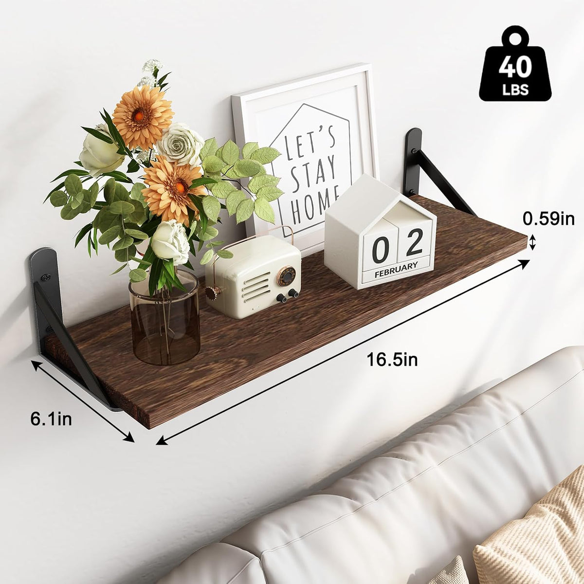 Fixwal Wall Floating Shelves for Home Decor (Brown, Set of 3, 16.5 Inch)