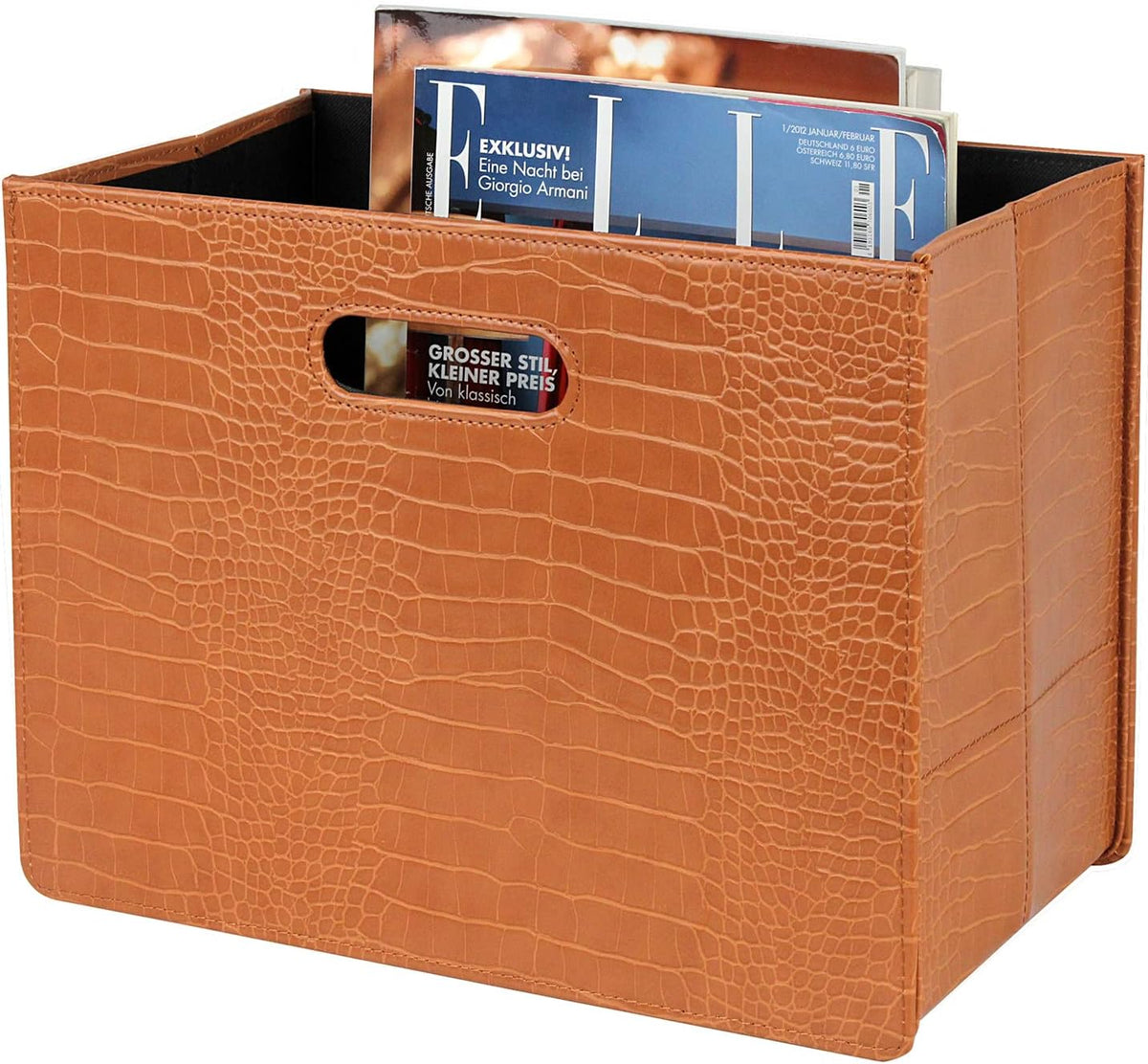 HofferRuffer Magazine Basket Holder, Foldable Magazine Rack, Document File Holder Organizer, File Folder, Newspaper Storage Bin Organizer for Home or Office (Brown Croco)