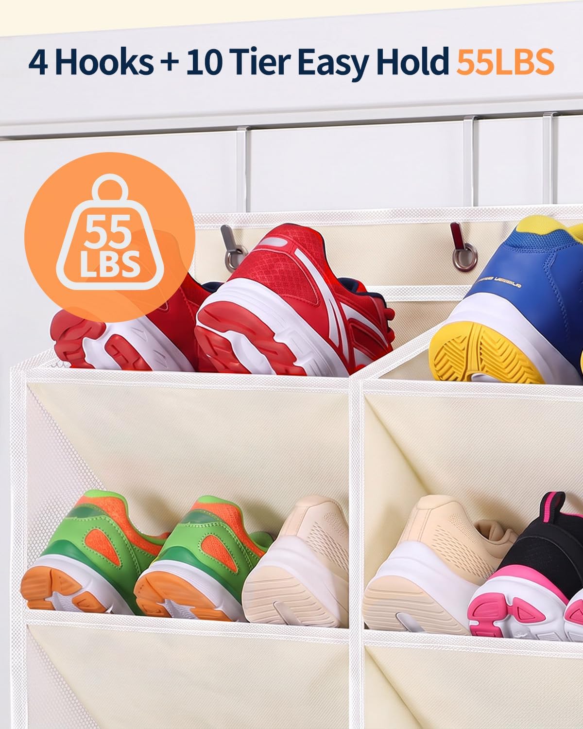 Yecaye 10 Tier Widen Over the Door Shoe Organizer for 20-30 Pairs