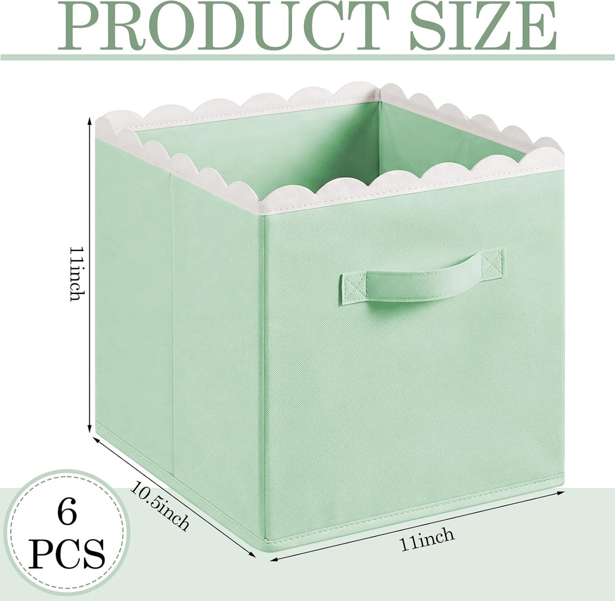 Yalikop 6 Pcs Light Green Scalloped Cube Storage Bins 11 Inch Fabric Basket