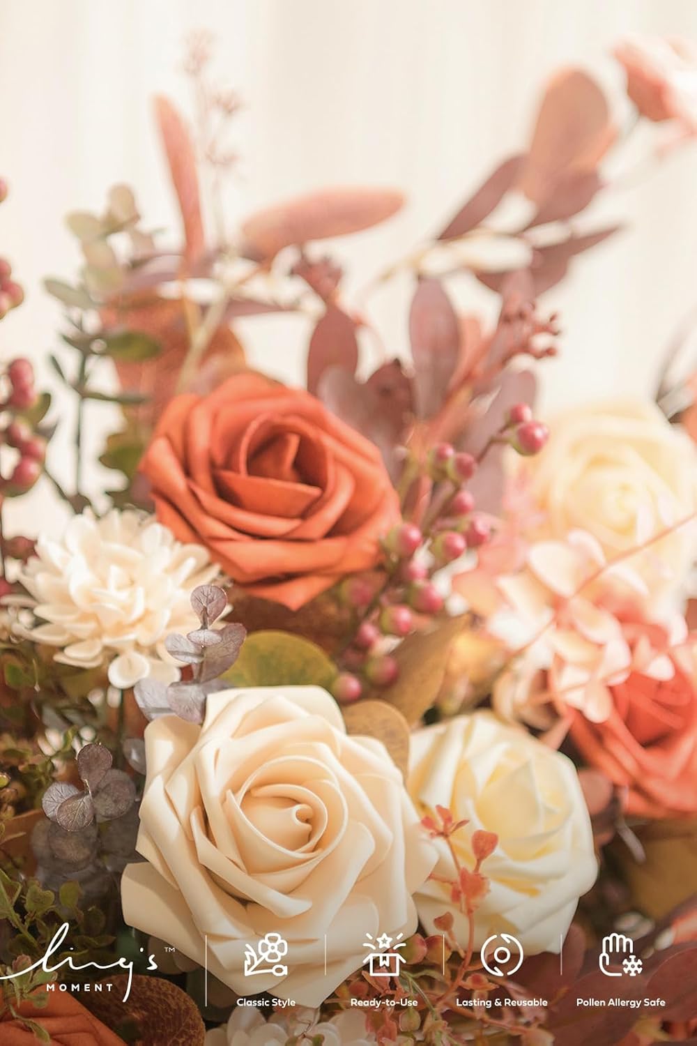 Ling's moment Artificial Flowers 25Pcs Burnt Orange Roses Decor w/Stems