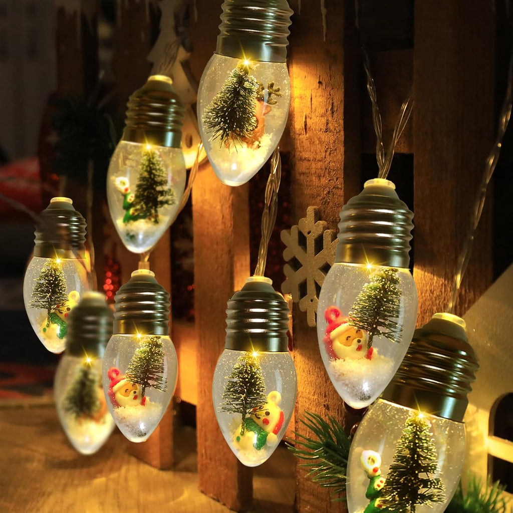 Christmas Lights Indoor 6.8Ft 10 LED Christmas Snow Globe Lights Battery Operated with Timer, Xmas String Lights Indoor for Bedroom Porch Garden Party Fireplace Tree Xmas Decor