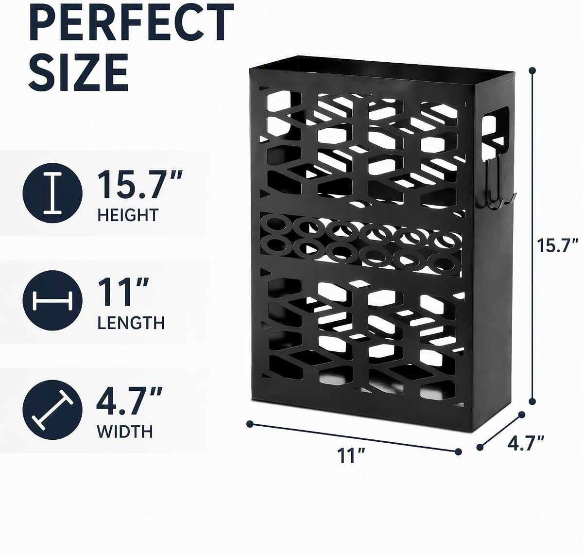 ZENFUN Rectangle Metal Umbrella Stand with 2 Hooks, Entryway Umbrella Holder & Walking Cane Storage, Umbrella Organizer Freestanding for Home, Office, Hotel, Black