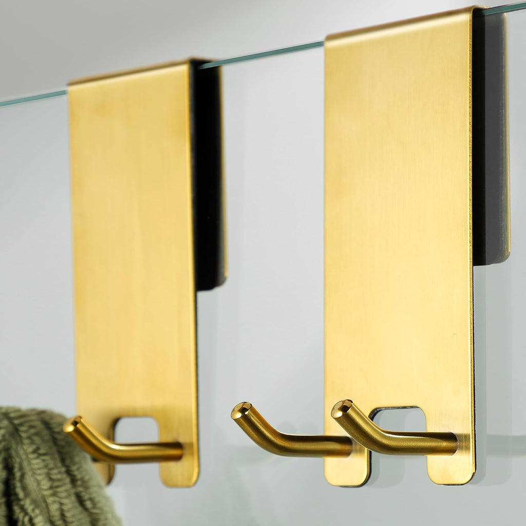 Taozun Shower Door Hooks, Gold Towel Hooks for Frameless Glass Door, 2 Pack