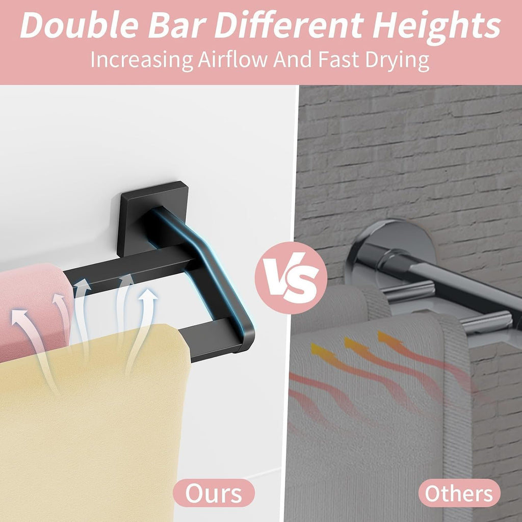 STWWO Double Towel Bar for Bathroom Wall Mounted, 32 Inch, Matte Black