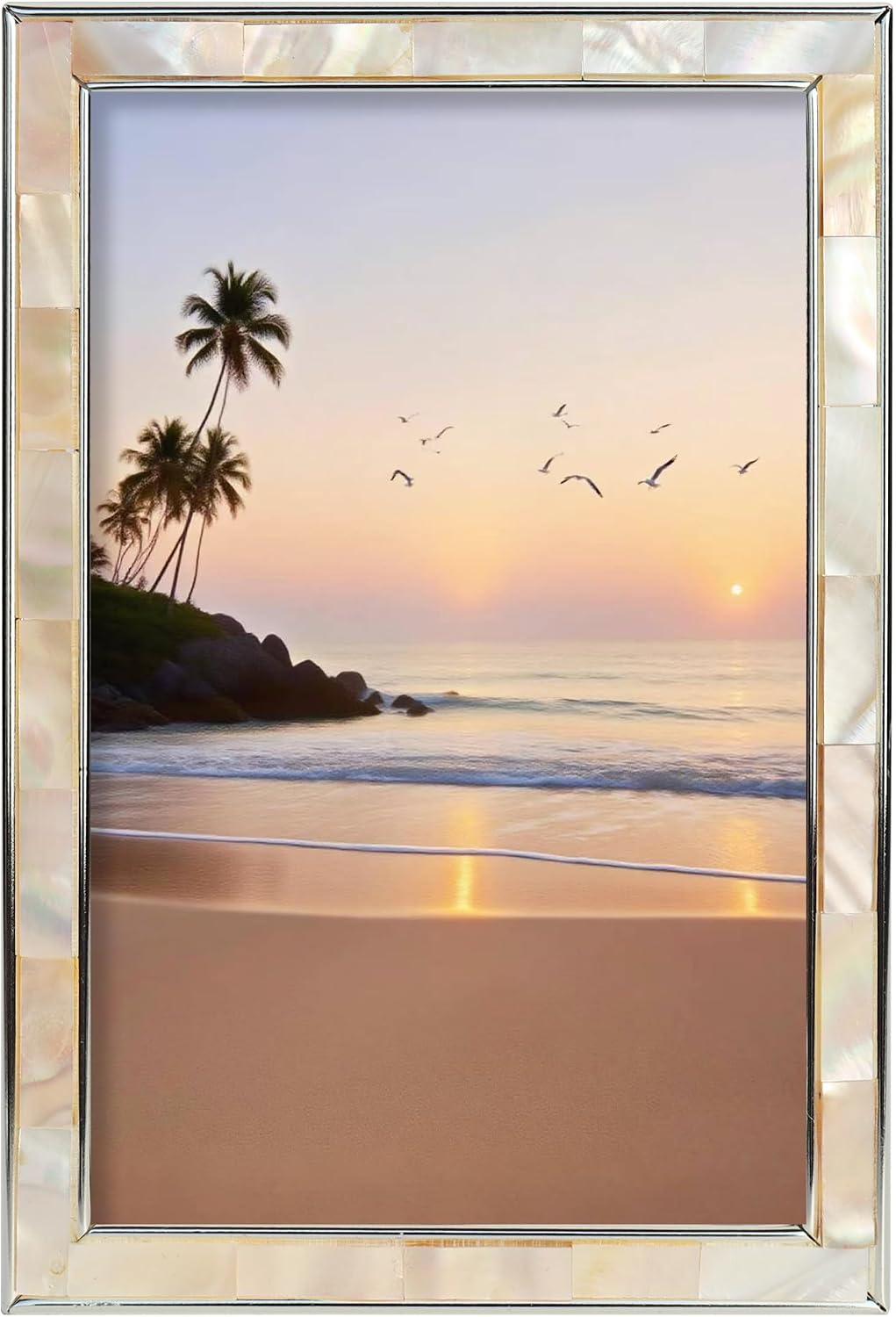 4x6 Mother of Pearl Shell Metal Picture Frame White 1Pc
