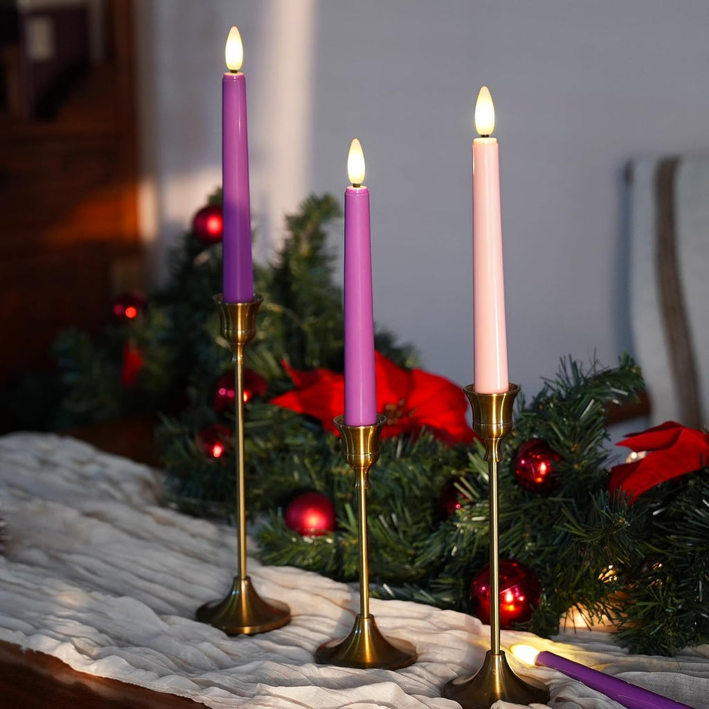 Flameless Advent Candles - Set of 4 Battery Operated LED Advent Candle with Remote Control & Timer- 8-inch Tall Flicker Flame Battery Operated Taper Candles for Christmas Holiday