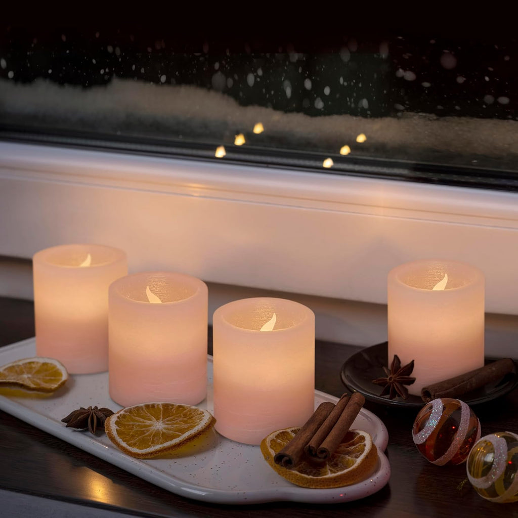 FURORA LIGHTING Pink Marble Real Wax Votive LED Candles, 6-Pack