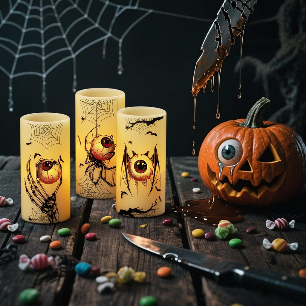 Spooky Halloween Flameless Candles Battery Operated with 6H Timer
