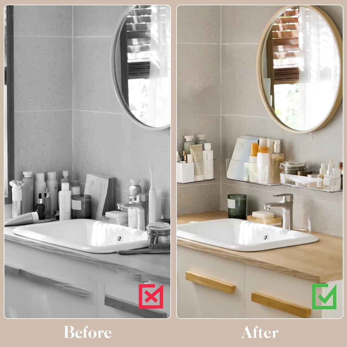 PAVSTINE 2 Pcs Clear Shower Shelf, Large Bathroom Wall Mounted Shower Caddy
