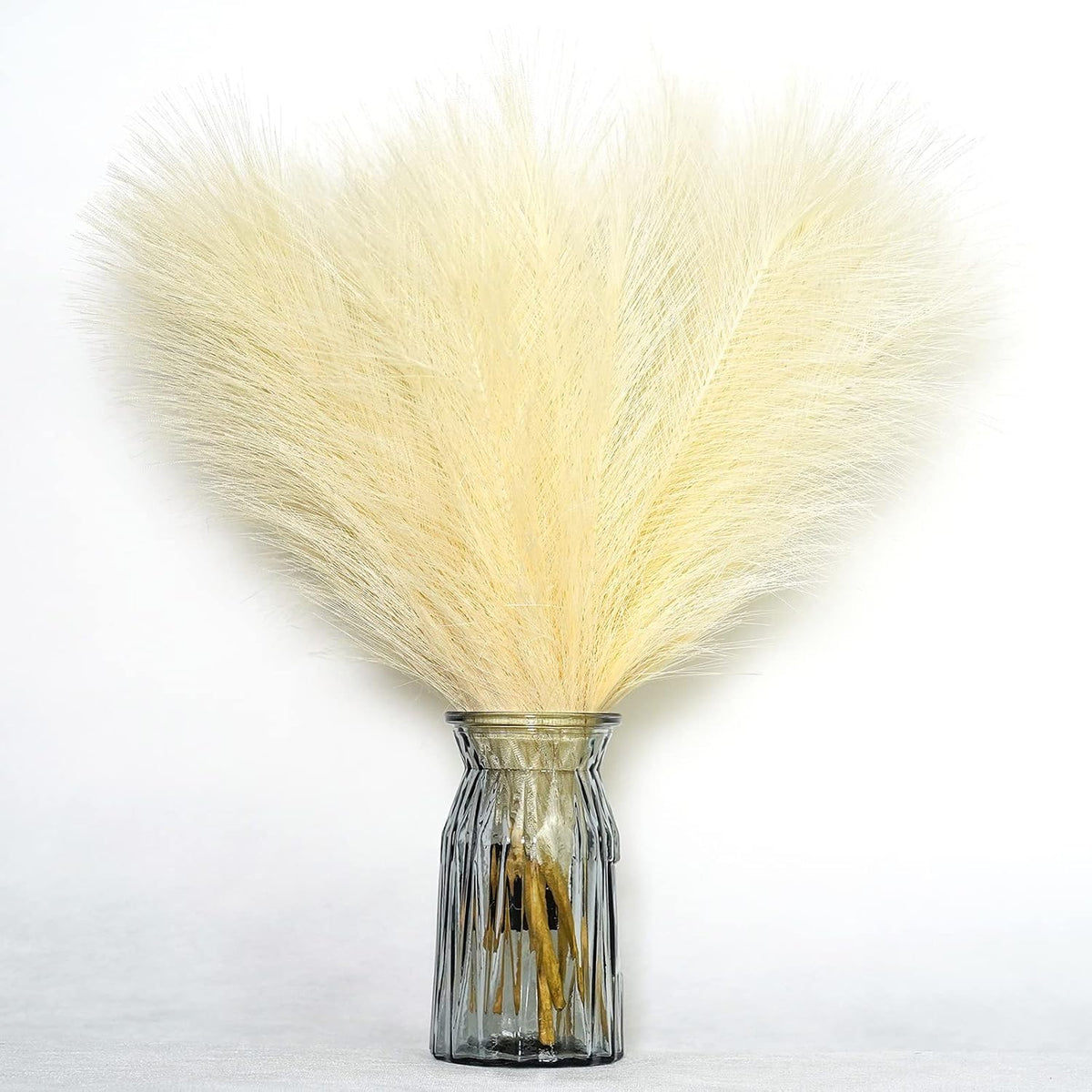 Faux Pampas Grass, 6 Stems Artificial Pampas Grass Decor Flurry Pompous Grass for Small Vase Boho Home Decor/Wedding Arrangements/Rustic Decor 18''/45cm (Beige)