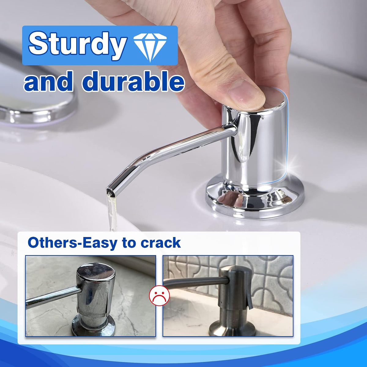 Polished Chrome Soap Dispenser for Kitchen Sink WEWE, Stainless Steel