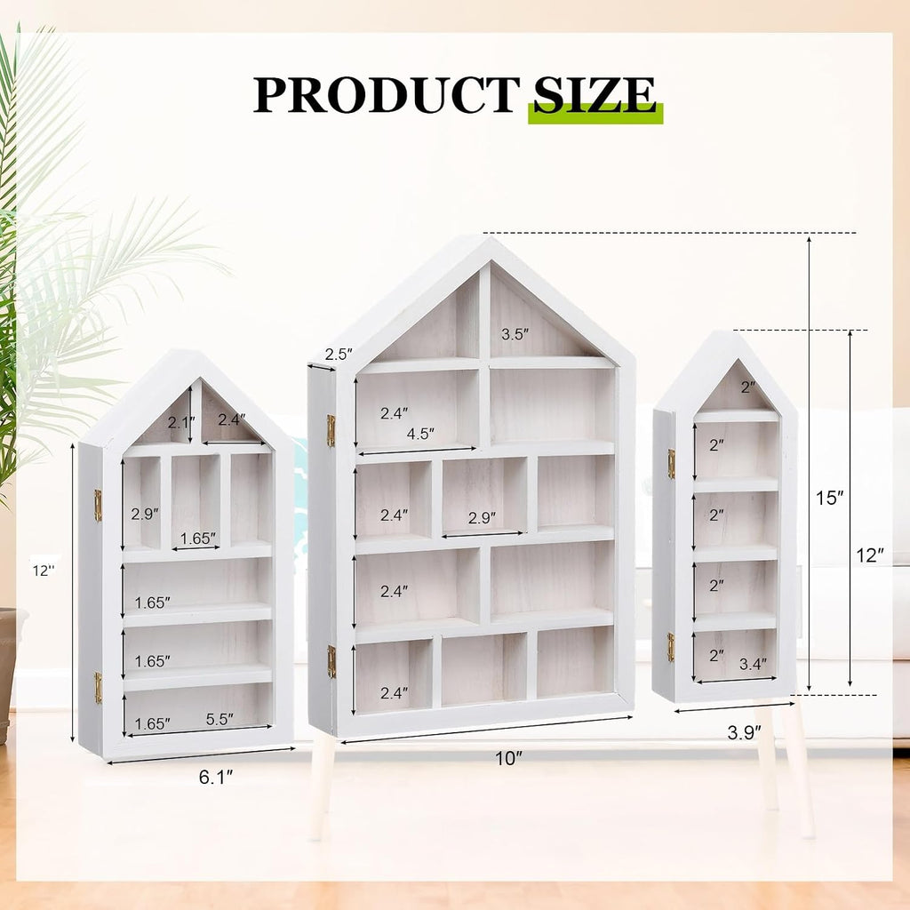DoubleFill 3 Pcs Trinket Shelf Shadow Box, White, House Shape
