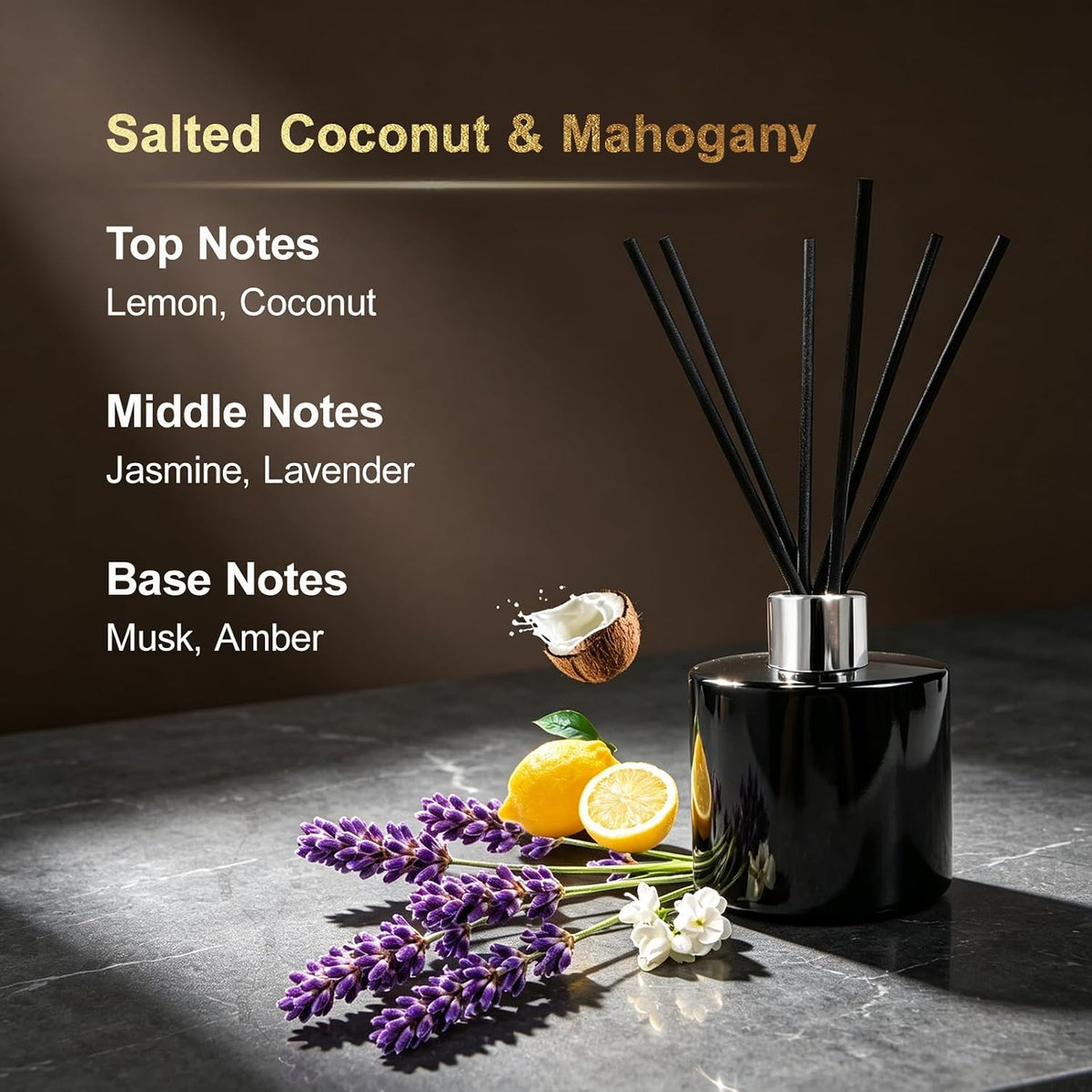 Reed Diffuser Set,Salted Coconut & Mahogany Oil Fragrance Diffuser